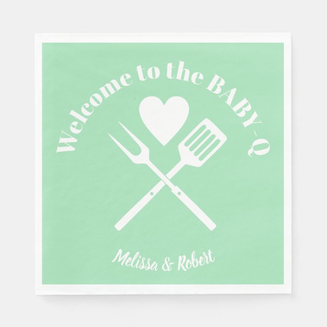 Modern Solid Mint Green BABY-Q Baby Shower BBQ Napkins (Front)