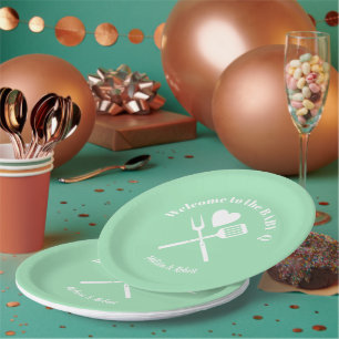 Modern Solid Mint Green BABY-Q Baby Shower BBQ Paper Plates