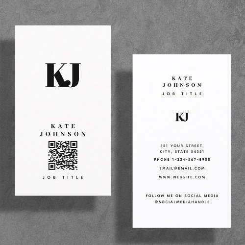 Modern Solid Monogram Initials QR Code  Business Card