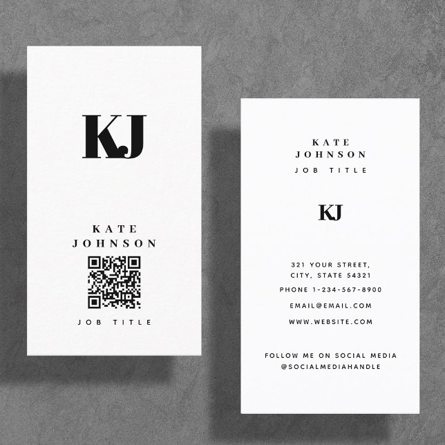 Modern Solid Monogram Initials QR Code  Business Card (Creator Uploaded)