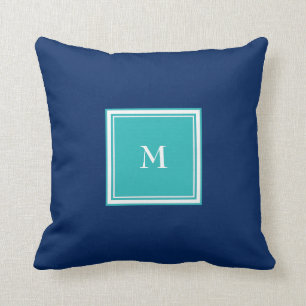 Modern Solid navy blue teal family monogram Throw Pillow