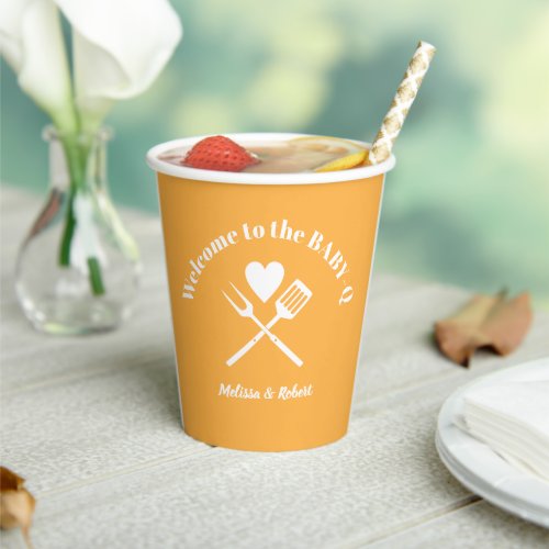 Modern Solid Orange Summer BABY_Q Baby Shower BBQ Paper Cups