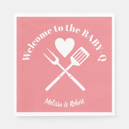 Modern Solid Pink BABY_Q Baby Shower BBQ Napkins