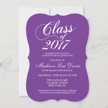 Modern Solid Purple Graduation Invitation by cardeddesigns at Zazzle