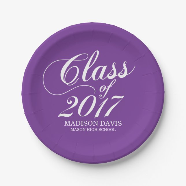 Modern Solid Purple | Graduation Paper Plates (Front)