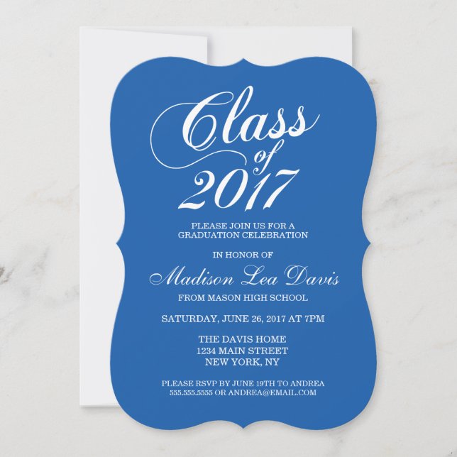 Modern Solid Royal Blue Graduation Invitation (Front)