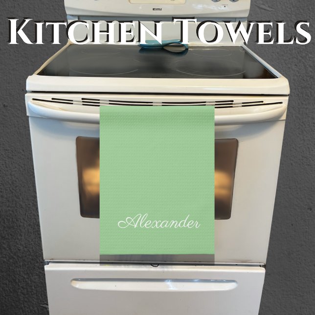 Modern Solid Sage Green template Black Script Apro Kitchen Towel (Creator Uploaded)