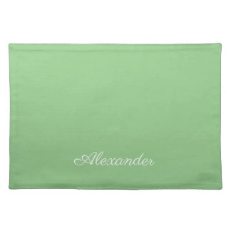Modern Solid Sage Green template Black Script Cloth Placemat