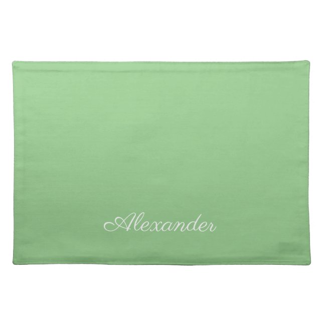 Modern Solid Sage Green template Black Script  Cloth Placemat (Front)