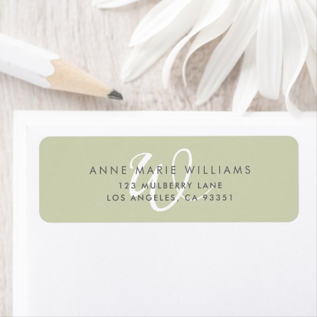 Modern Solid Sage Green White Script Monogram Label (Insitu)