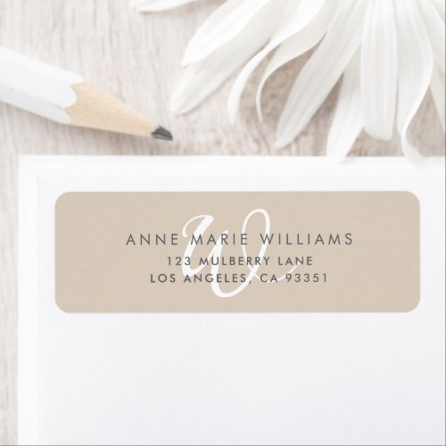 Modern Solid Tan White Script Monogram Label