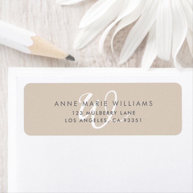 Modern Solid Tan White Script Monogram Label (Insitu)