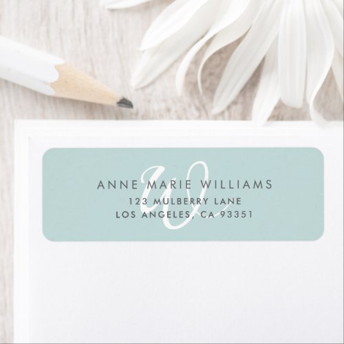 Modern Solid Teal White Script Monogram Label