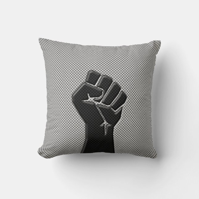 Modern Solidarity Fist in Carbon Fiber Style Throw Pillow (Front)