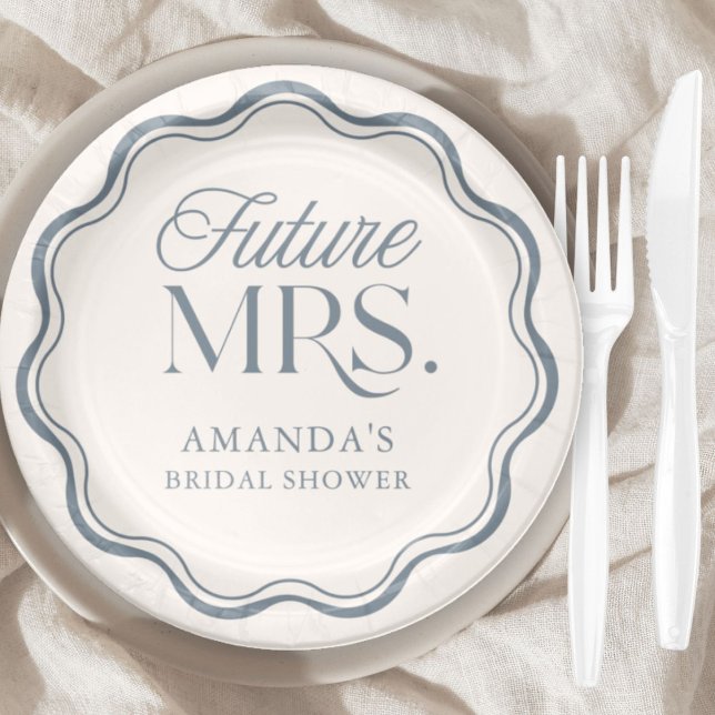 Modern Something Blue Bridal Shower Future Mrs. Paper Plates (Creator Uploaded)
