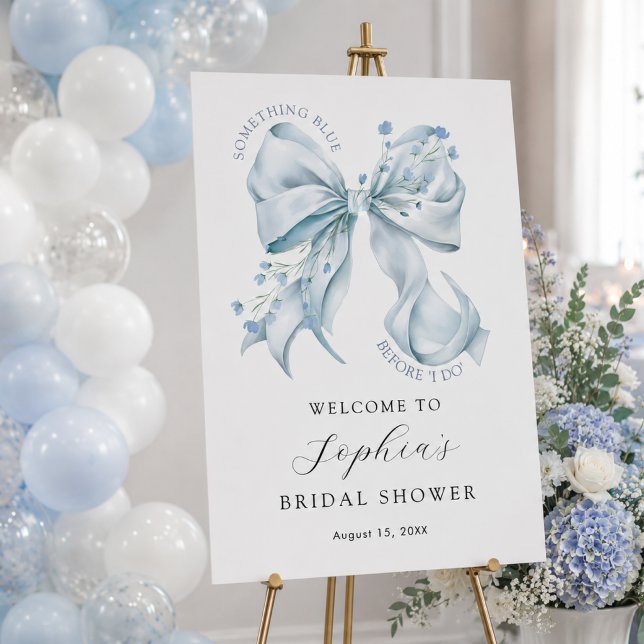 Modern Something Blue Coquette Bridal Shower Foam Board (Modern Something blue Before I do, Bow coquette bridal shower welcome sign)
