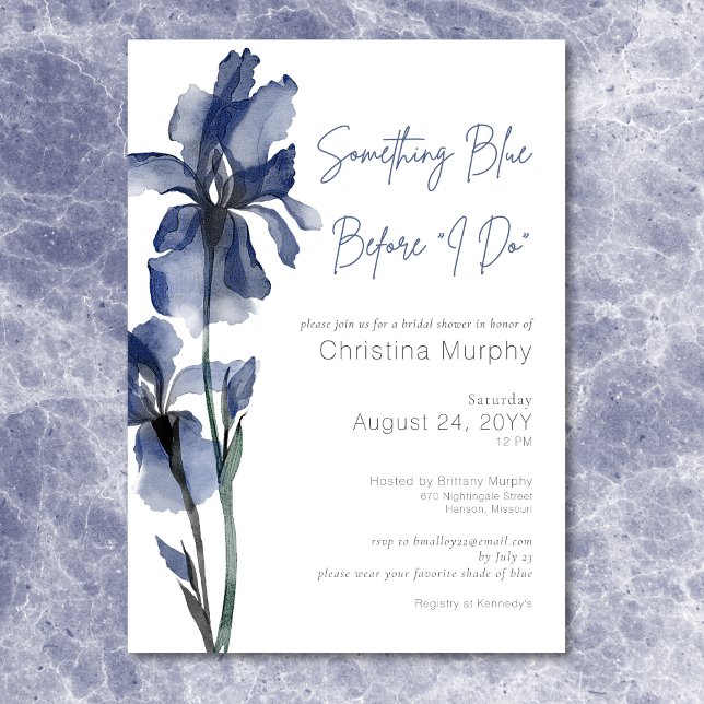 Modern Something Blue Iris Bridal Shower Invitation (Modern Something Blue Iris Bridal Shower Invitation)