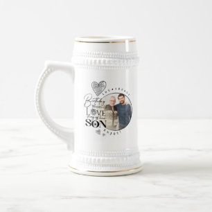 Modern Son , grandson Birthday Typography Photo Beer Stein