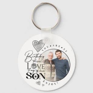 Modern Son , grandson Birthday Typography Photo Keychain
