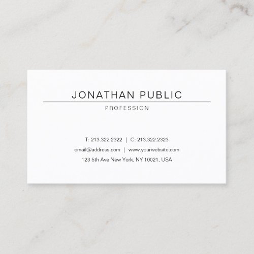Modern Sophisticated Design Trendy Sleek Plain Business Card