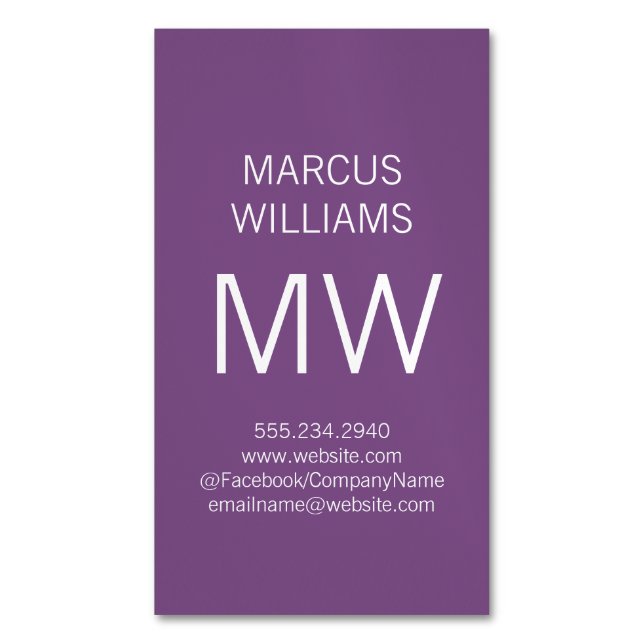 Modern Sophisticated / Purple Business Card Magnet (Front Vertical)