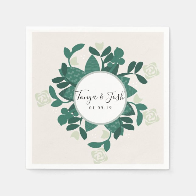 Modern Sophisticated Rose Bush Greenery Napkins (Front)