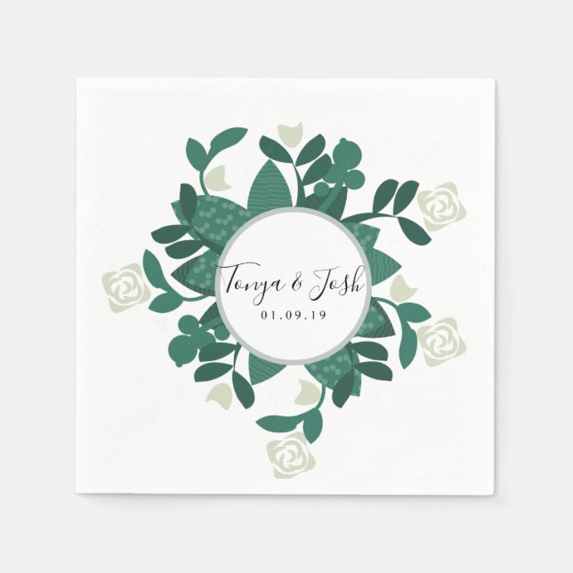 Modern Sophisticated Rose Bush Greenery Napkins (Front)