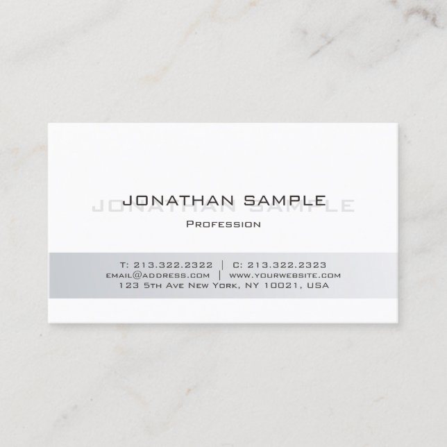 Modern Sophisticated Silver White Plain Trendy Business Card (Front)
