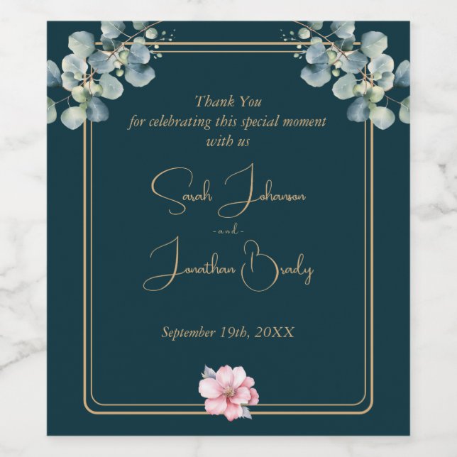 Modern Sophistication Eucalyptus Foliage Wedding Wine Label (Single Label)
