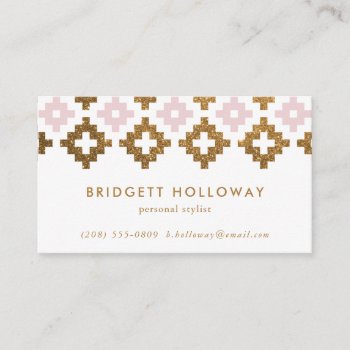 Modern Southwest Blanket Blush And Gold Glitter Business Card by 2BirdStone at Zazzle