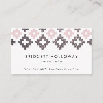 Modern Southwest Blanket Blush And Silver Glitter Business Card by 2BirdStone at Zazzle