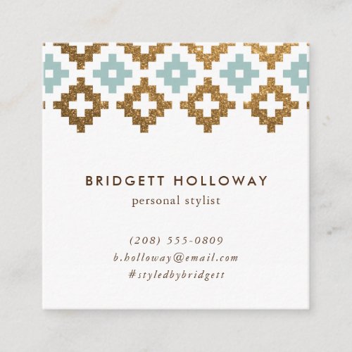 Modern Southwest Blanket Mint and Gold Glitter Square Business Card