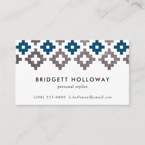 Modern Southwest Blanket Navy and Silver Glitter Business Card