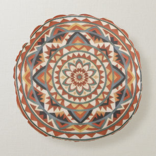 Modern Southwest Mandala Round Pillow