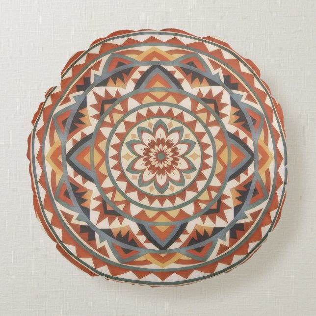Modern Southwest Mandala Round Pillow (Front)