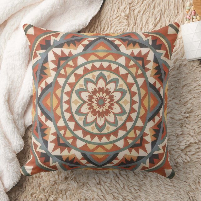 Modern Southwest Mandala Throw Pillow (Blanket)