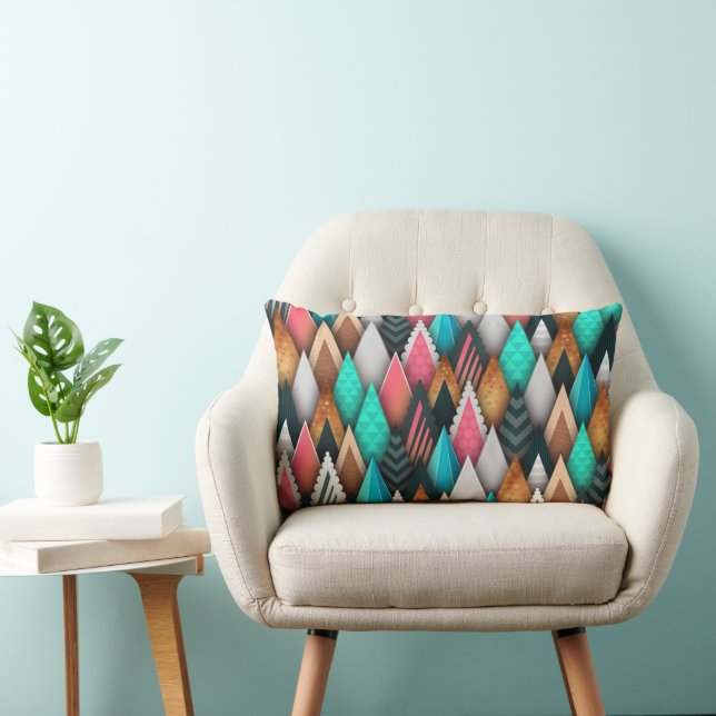Modern Southwestern Aztec Teal Pink Brown Lumbar Pillow (Chair)