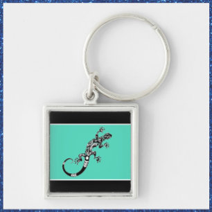Modern Southwestern Gecko Sea Green and Black Keychain