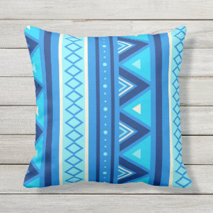 Modern Southwestern Geometric, Blue & Turquoise Throw Pillow