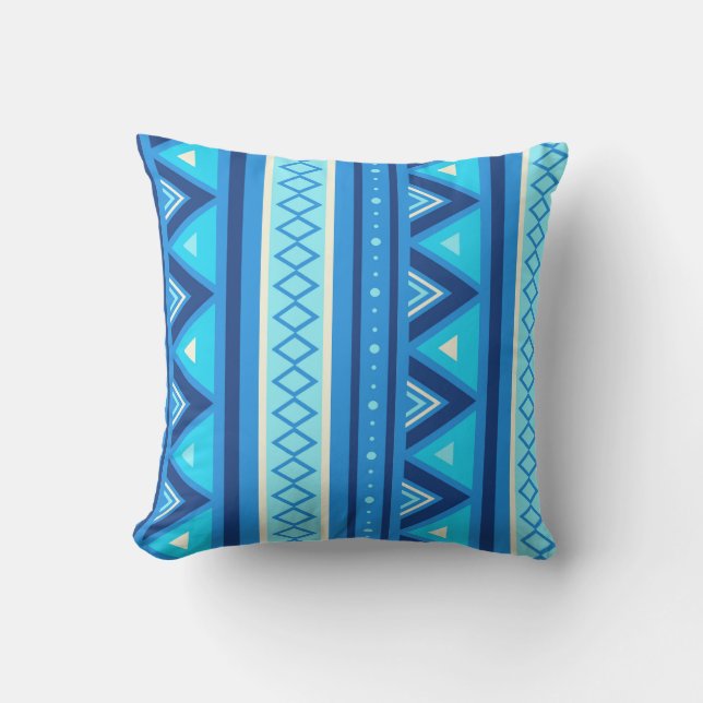 Modern Southwestern Geometric, Blue & Turquoise Throw Pillow (Front)