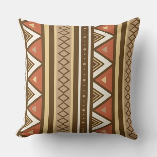 Modern Southwestern Geometric Brown Tan  Rust Outdoor Pillow