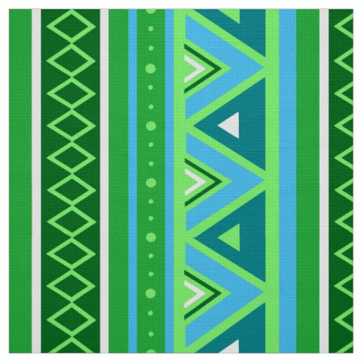 Modern Southwestern Geometric, Green and Aqua Fabric