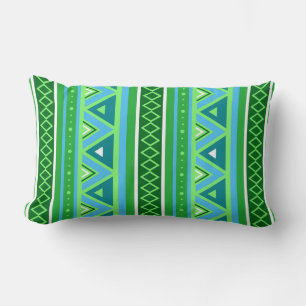 Modern Southwestern Geometric, Green and Aqua Lumbar Pillow