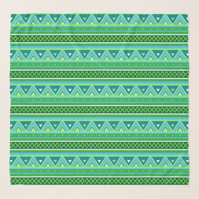 Modern Southwestern Geometric, Green and Aqua Scarf (Front)