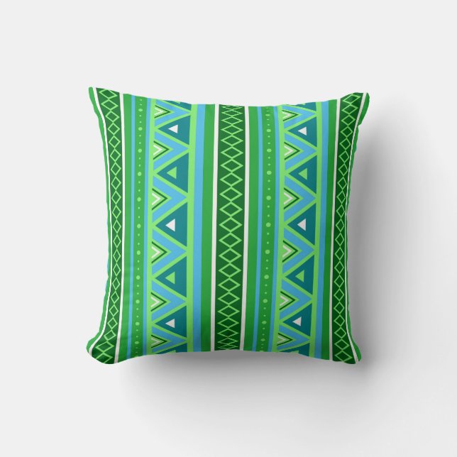 Modern Southwestern Geometric, Green and Aqua Thro Throw Pillow (Front)