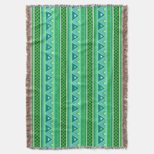Modern Southwestern Geometric, Green and Aqua Throw Blanket
