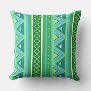 Modern Southwestern Geometric, Green and Aqua Throw Pillow