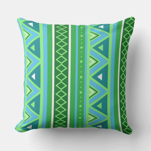 Modern Southwestern Geometric Green and Aqua Throw Pillow