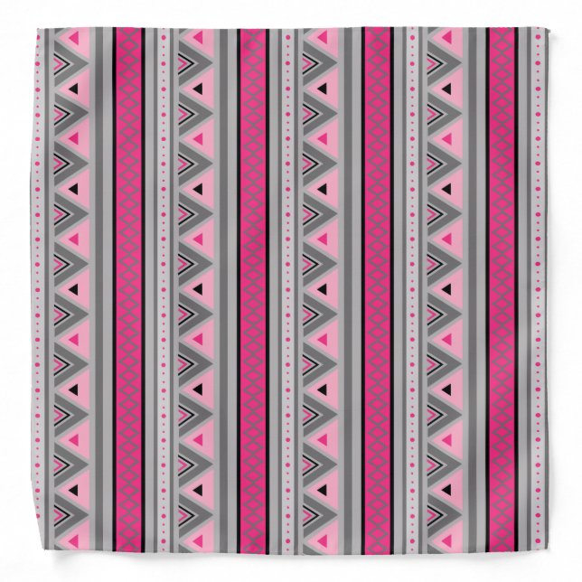 Modern Southwestern Geometric, Pink and Gray Banda Bandana (Front)