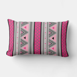 Modern Southwestern Geometric, Pink and Gray Lumbar Pillow